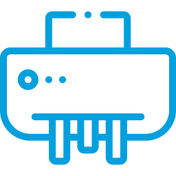 Blue line icon of a printer with a sheet of paper on top, shown in a minimalist style—ideal for illustrating data destruction and secure recycling of old devices with Omega ECycles.
