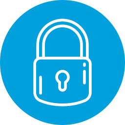 White padlock icon outlined on a solid blue circular background, symbolizing security or privacy—perfect for representing Central PA's trusted electronics recycling partner, Omega ECycles.