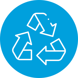 White recycling symbol with three arrows forming a loop, displayed on a solid blue circular background—representing Omega ECycles, your trusted electronics recycling partner in Central PA.