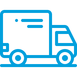 Blue outline icon of a delivery truck facing right, with two wheels and a box-shaped cargo area—perfect for illustrating electronics recycling or data destruction services in Central PA.