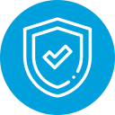 A white shield with a checkmark inside, outlined in white, centered on a blue circular background. The design suggests security, protection, or verification—ideal for services like electronics recycling or secure data destruction.